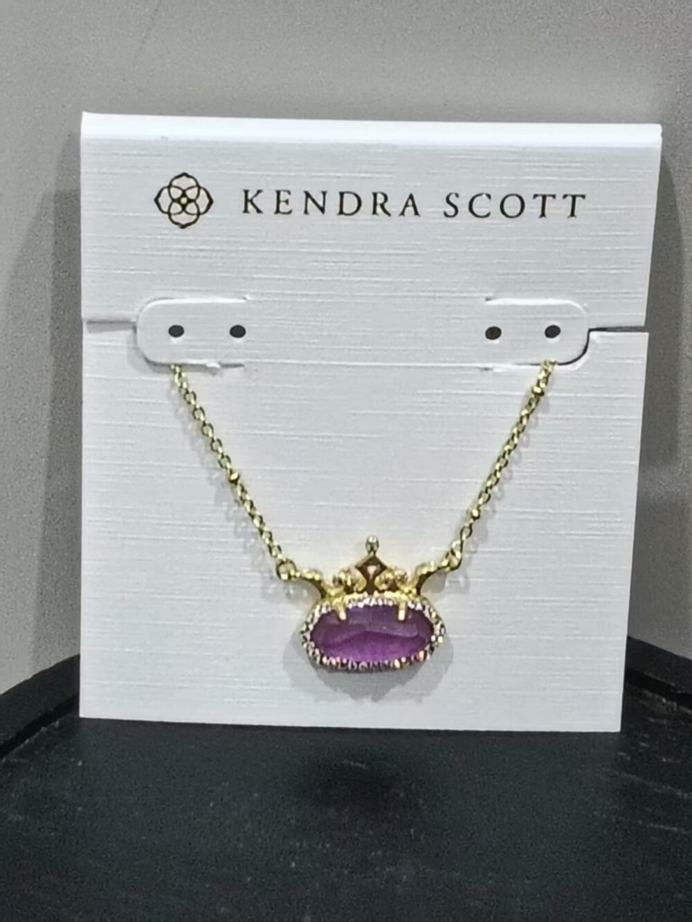 Kendra Scott Gold Crown Pendant Necklace Purple Oval Stone Women Jewelry